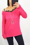 LACE TOP 2 IN 1 + NECKLACE 0537 FUSHIA