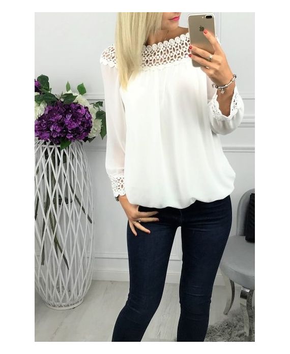 BLUSA DE ESCOTE DE ENCAJE 0518 BLANCO