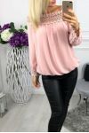 BLOUSE HEEFT EEN V-HALS KANT 0518 ROZE