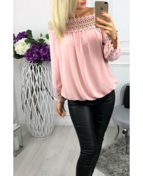 BLOUSE HEEFT EEN V-HALS KANT 0518 ROZE