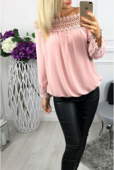 BLUSA DE ESCOTE DE ENCAJE 0518 ROSA