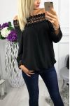 BLOUSE HEEFT EEN V-HALS KANT 0518 ZWART