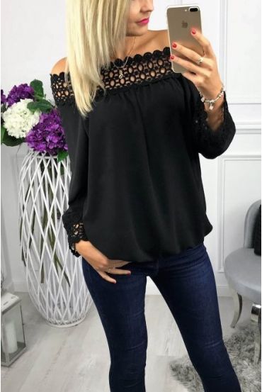 BLUSA DE ESCOTE DE ENCAJE 0518 NEGRO