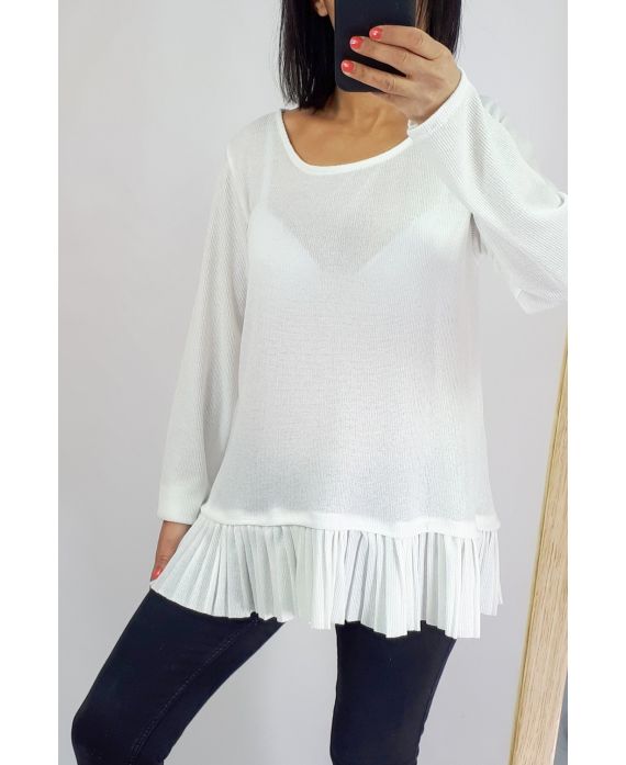 PULL BASE PLISSEE 0506 BLANC