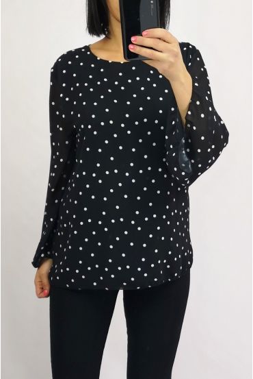 BLOUSE VOILAGE A POIS 0505 NOIR