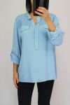 BLUSA PAILLETE ENCAJE 0554 CIELO AZUL