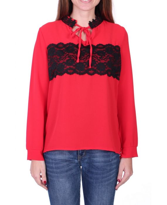 BLUSA DE ENCAJE 0525 ROJO