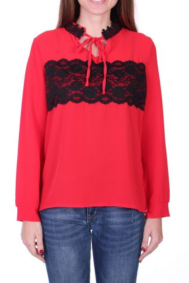 BLUSA DE ENCAJE 0525 ROJO