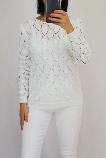 PULL MAILLE AJOUREE 0528 BLANC