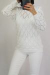 KNIT PULLOVER AJOUREE 0528 WHITE
