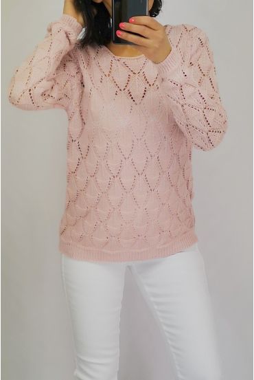 PULL MAILLE AJOUREE 0528 ROSE
