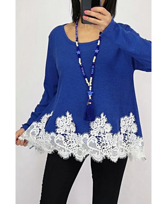 PULL BASE DENTELLE 0534 BLEU ROYAL