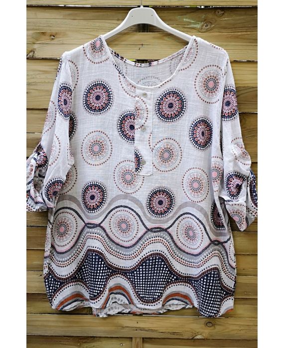 LARGE SIZE TUNIC PRINTED ETHNIC 0569 WHITE