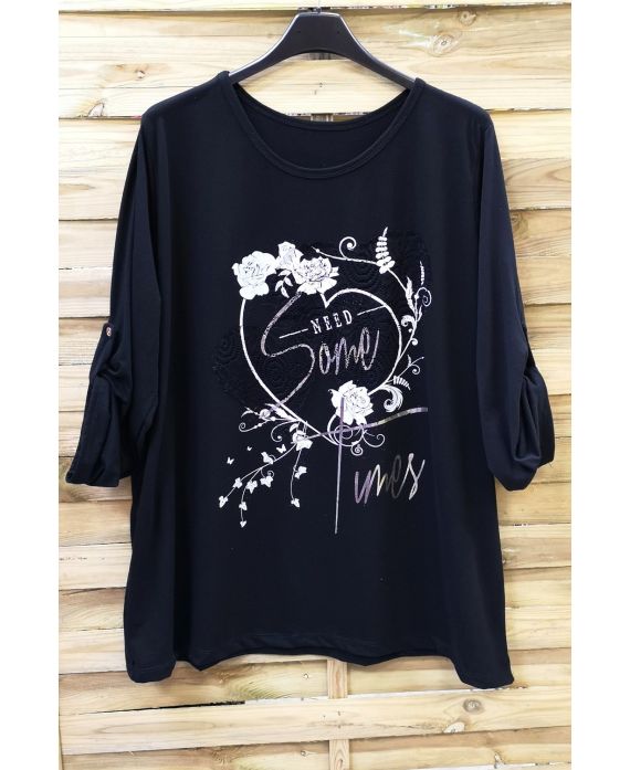 LARGE SIZE TUNIC HEART LACE 0573 BLACK