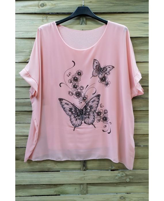 GRANDE TAILLE TOP PAPILLON STRASS 0583 ROSE