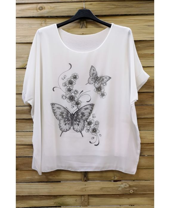 DUŻY ROZMIAR TOP MOTYL RHINESTONE BIAŁY 0583