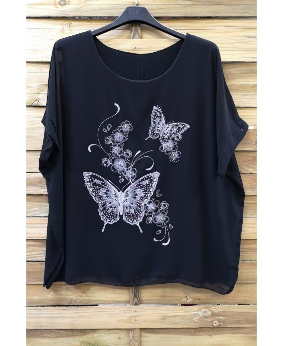 GRANDE TAILLE TOP PAPILLON STRASS 0583 NOIR