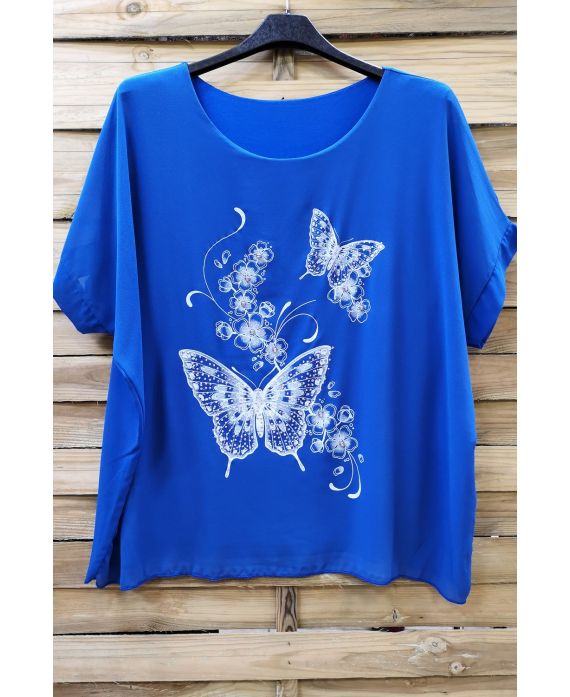 GRANDE TAILLE TOP PAPILLON STRASS 0583 BLEU ROYAL