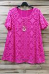 GROOT FORMAAT LACE TOP + KETTING 0588 FUSHIA