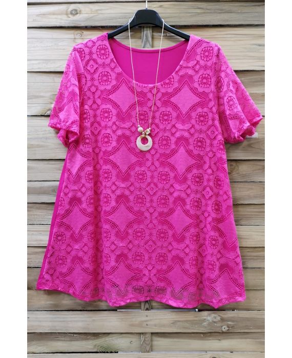 GRANDE TAILLE TOP DENTELLE + COLLIER 0588 FUSHIA