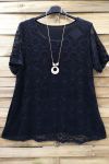 LARGE SIZE LACE TOP + NECKLACE 0588 BLACK