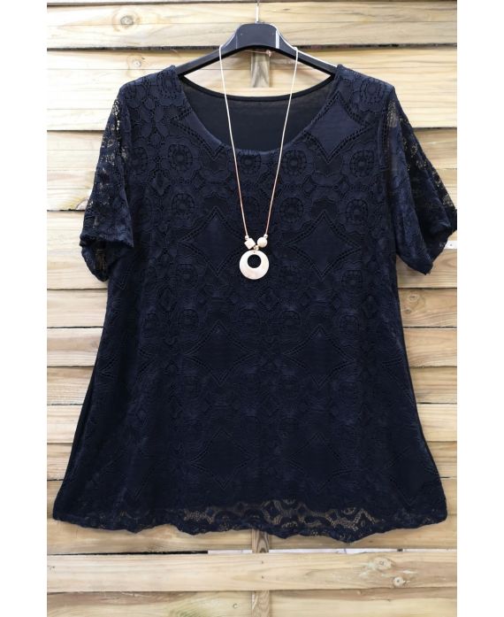 LARGE SIZE LACE TOP + NECKLACE 0588 BLACK