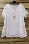 LARGE SIZE LACE TOP + NECKLACE 0588 WHITE