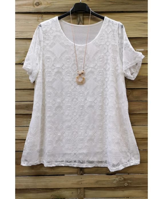 LARGE SIZE LACE TOP + NECKLACE 0588 WHITE