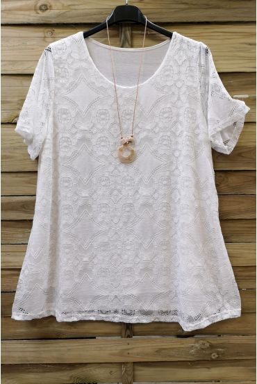 LARGE SIZE LACE TOP + NECKLACE 0588 WHITE