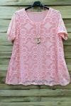 LARGE SIZE LACE TOP + NECKLACE 0588 ROSE