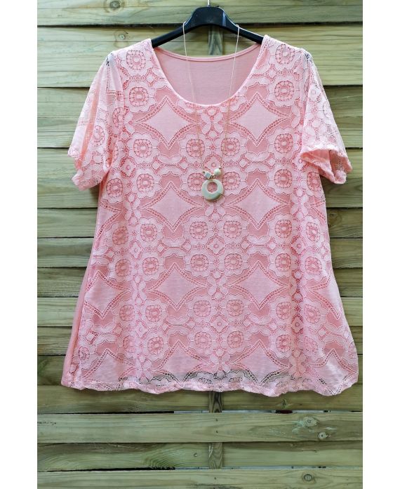 GROOT FORMAAT LACE TOP + KETTING 0588 ROSE