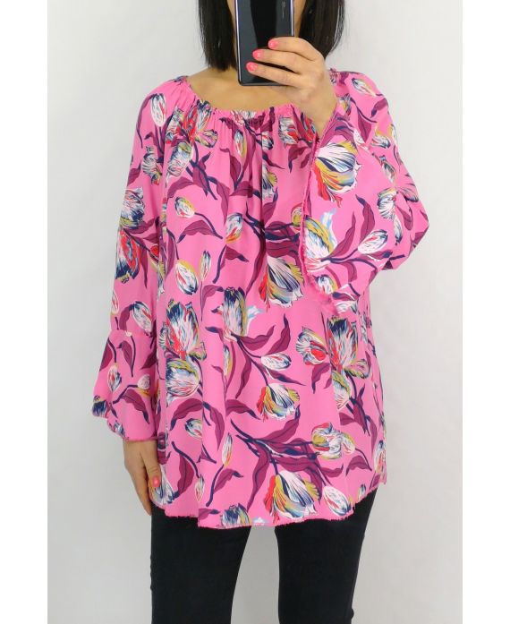 TOP PRINTS HALS ELASTIQUEE 0592 FUSHIA