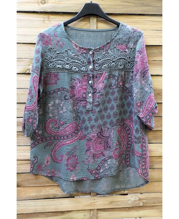 LARGE SIZE TUNIC PRINTED LACE 0596 GREEN