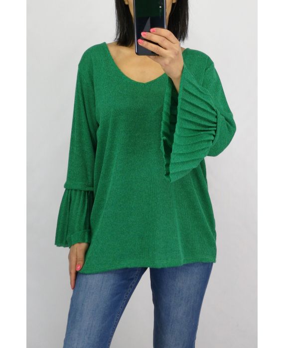 PULL MANCHES PLISSEES 0519 VERT