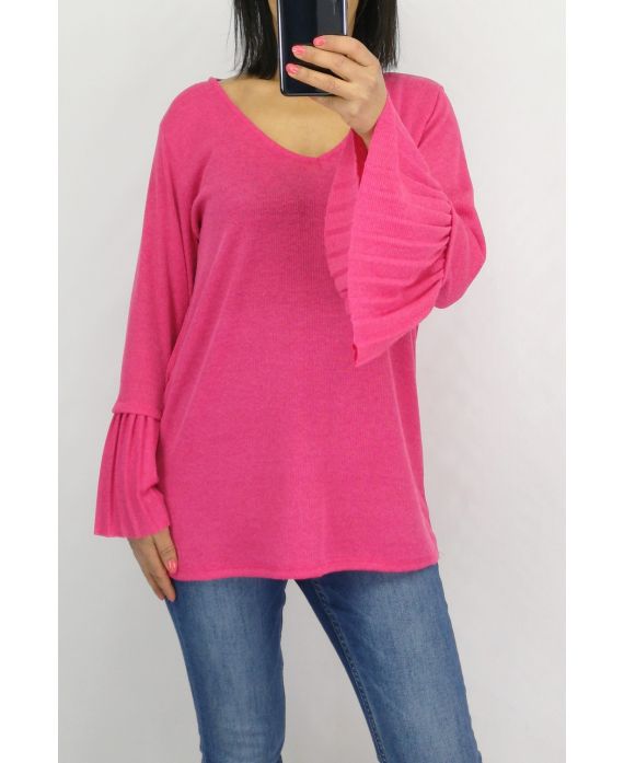 MAGLIONE MANICHE PLISSEES 0519 FUCSIA