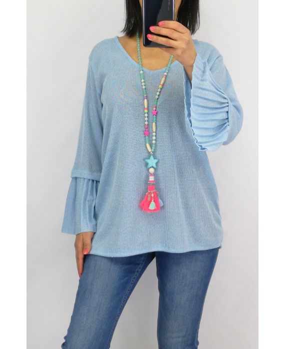 SWEATER SLEEVES PLISSEES 0519 SKY BLUE