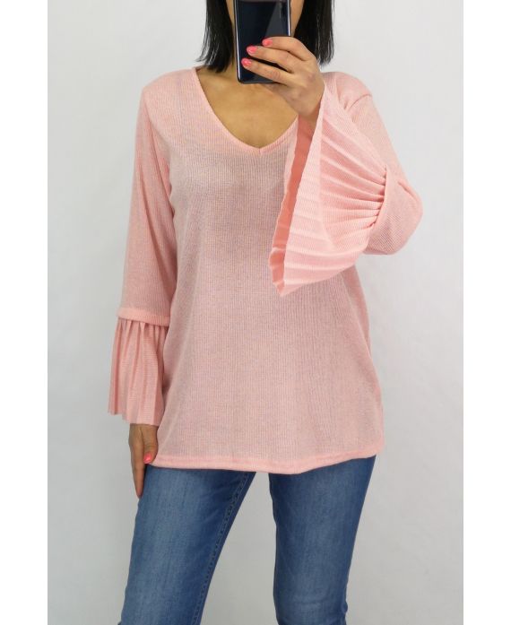PULL MANCHES PLISSEES 0519 ROSE