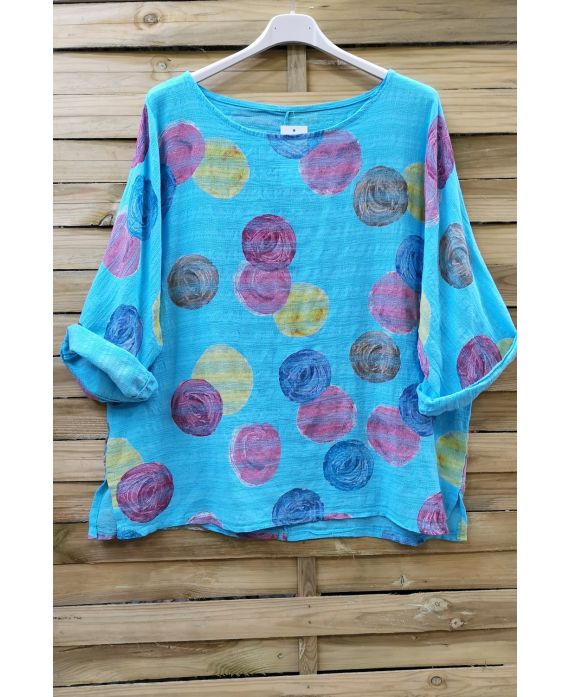 TUNIC PRINTED COTTON 0610 AZURE BLUE