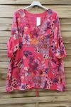LARGE SIZE TUNIC EFFECT LINEN PRINTED 0611 CORAL