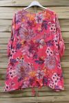 LARGE SIZE TUNIC EFFECT LINEN PRINTED 0611 CORAL