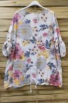 LARGE SIZE TUNIC EFFECT LINEN PRINTED 0611 WHITE