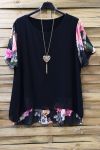 LARGE SIZE TUNIC CLOAKING SUPERPOSEE + NECKLACE 0608 BLACK