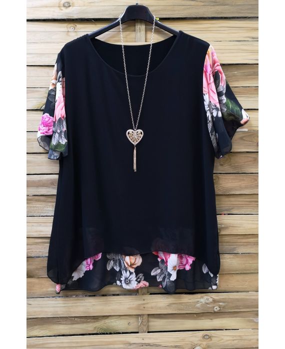 LARGE SIZE TUNIC CLOAKING SUPERPOSEE + NECKLACE 0608 BLACK