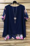 LARGE SIZE TUNIC CLOAKING SUPERPOSEE + NECKLACE 0608 NAVY BLUE