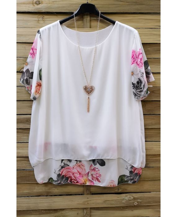 LARGE SIZE TUNIC CLOAKING SUPERPOSEE + NECKLACE 0608 WHITE