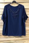 LARGE SIZE TUNIC NECKLINE BRODEE 0615 NAVY BLUE
