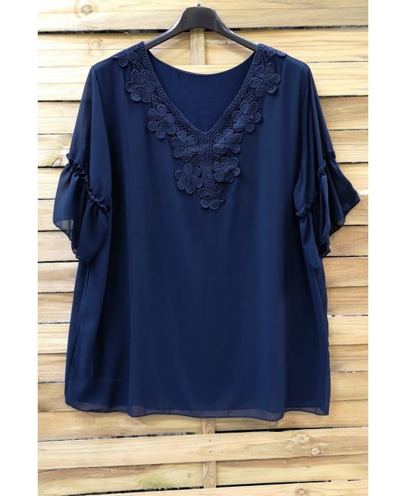 LARGE SIZE TUNIC NECKLINE BRODEE 0615 NAVY BLUE