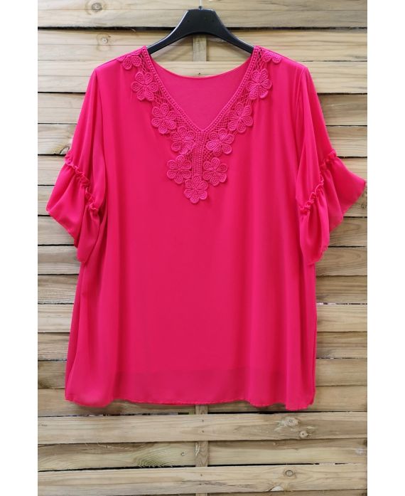 LARGE SIZE TUNIC NECKLINE BRODEE 0615 FUSHIA