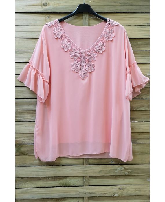 LARGE SIZE TUNIC NECKLINE BRODEE 0615 PINK