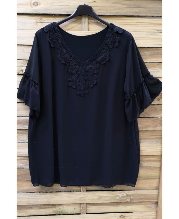 LARGE SIZE TUNIC NECKLINE BRODEE 0615 BLACK